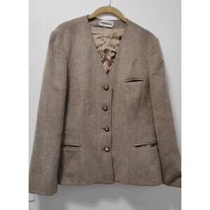 Vintage Personal Womens Brown Wool Blazer long Sleeve Size 14 Lined
